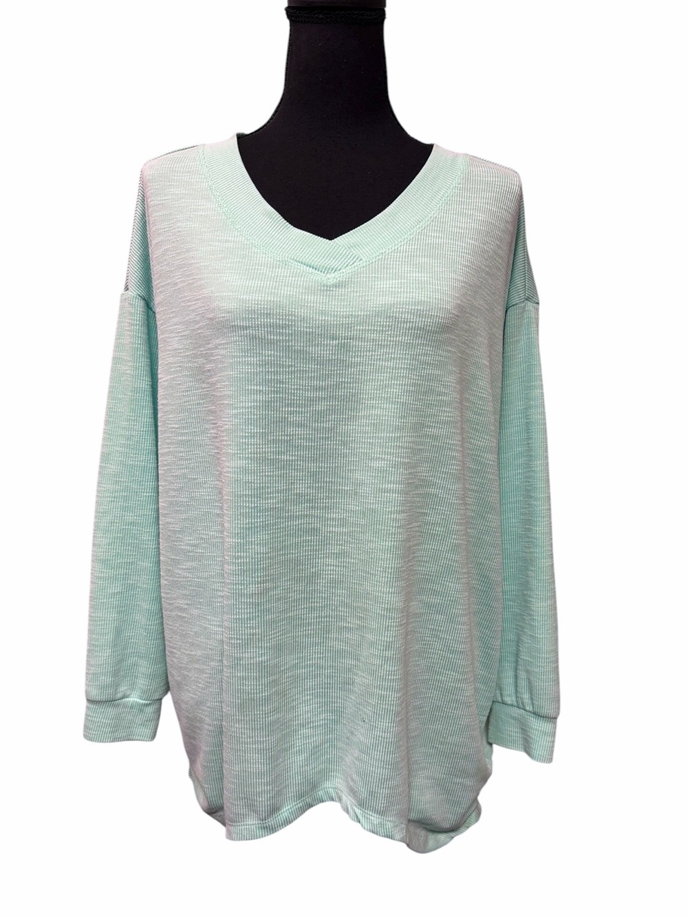 Flying Colors Mint Green Oversized V-Neck Textured Top, Size M